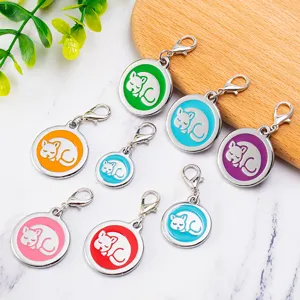 Zinc Alloy Cat Pet ID Tag Round Anti-Lost Collar Pendant Cute Sleeping Kitten Enamel Charm For Dogs Cats Universal