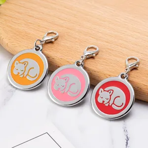 Colorful metal pet ID tags with cute sleeping cat design and lobster clasps for dogs and cats.