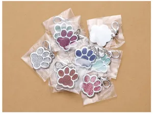 Glitter paw pet ID tag zinc alloy dog keychain multi-color individual packaging detail view