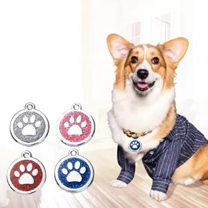 Joli médaillon pour chien patte brillante, pendentif rond en alliage de zinc pour animaux