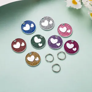 Zinc Alloy Heart Glitter Pet ID Tag Anti-Lost Cat Dog Name Tag Metal Relief Pet Pendant Fashion Collar Accessories