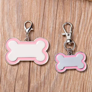 Zinklegering Huisdier ID-Tag Schattige Botvorm Metalen Hondenpenning Puppy Identificatie Hanger Kleurrijke Rand Huisdier Ketting
