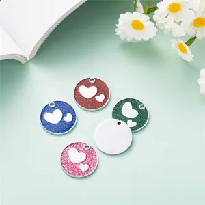 Cute glitter heart pet ID tags for dogs and cats, durable enamel engraved metal tags.