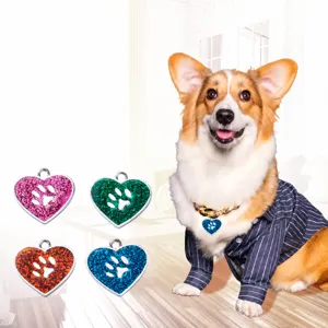 Heart Shaped Dog Tag Glitter Metal Pet ID Tag Anti Lost Puppy Collar Charm Cat Pendant Pet Accessories