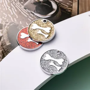 Zinklegering ronde glitter bot patroon hond ID tag huisdier halsband ketting hanger.