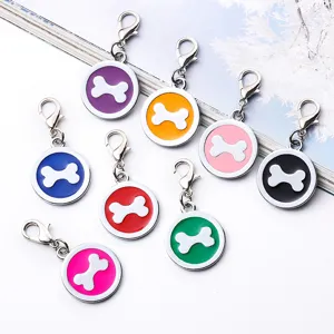 Round Metal Dog Pet ID Tag Cute Bone Shape Zinc Alloy Epoxy Puppy Collar Pendant Charm Jewelry Accessories