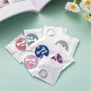 Zinklegering ronde glitter bot patroon hondenpenning meerkleurige huisdier hanger hoofdweergave