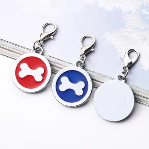 Round metal dog tag cute bone pattern alloy pet collar pendant charm for puppy accessories