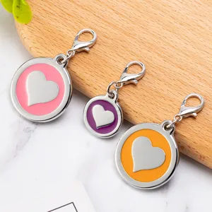 Zinc alloy enamel heart pet ID tag anti-lost dog collar pendant with secure lobster clasp.