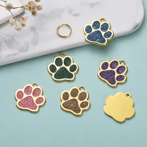 Zinc Alloy Pet ID Tag Cute Footprint Glitter Metal Dog Tag Anti-Lost Pet Pendant Charm For Cats And Dogs General