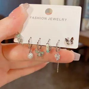 Chic gradient butterfly hoop earrings set, sweet and stylish daily fashion jewelry accessories.