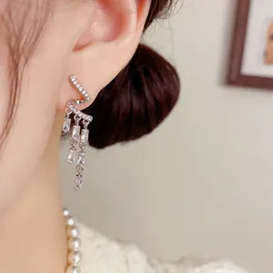 Exquises boucles d'oreilles pompon torsadées en zircone argent S925, vue de détail éclat de luxe.