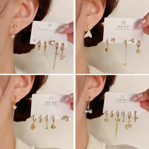 Mode Einzigartige Kupfer Ohrringe Kombination Gold Silber Zirkonia Schmetterling Stern Herz Strass Ohrringe Für Damen Schmuck Geschenk