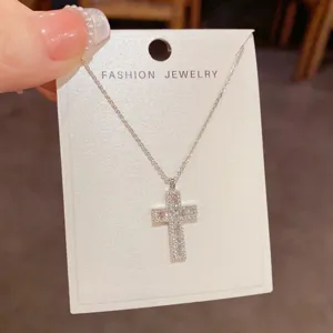 Silver pave zirconia cross pendant necklace sparkling fashion jewelry for women daily wear