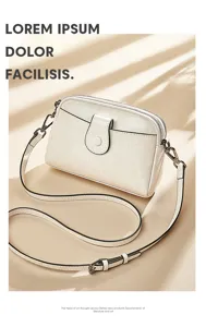 Close-up detail of the elegant minimalist leather crossbody bag with dual zipper and pocket.