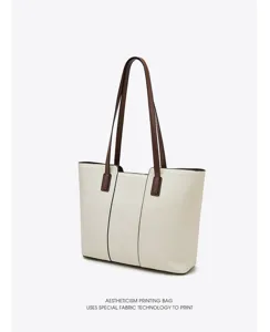 Women large capacity leather tote bag commuter shoulder bag top handle minimalist handbag detail