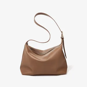 Brown soft leather hobo shoulder bag, large capacity casual crossbody purse for women main view