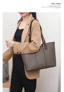 Women leather tote bag large capacity professional commuting shoulder handbag daily elegant style