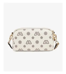 Stylish women crossbody phone bag detailed view, showing the elegant monogram print design.