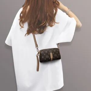 Women Small Crossbody Bag PU Leather Monogram Shoulder Bag Casual Phone Purse With Adjustable Strap And Double Zippers