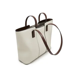 Women genuine leather tote bag, large capacity commute handbag with stylish double handles.