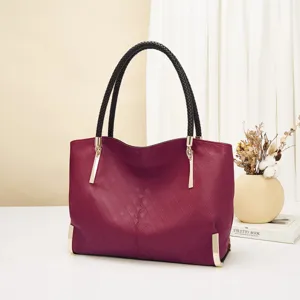 Large Capacity Women Leather Tote Bag Vintage Woven Texture Handbag Casual Commuter Shoulder Bag Top Handle Bag
