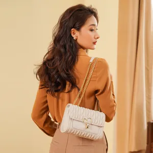 Women Quilted Chain Crossbody Bags Elegant Heart Lock Shoulder Handbag Main View