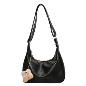 Black minimalist women shoulder bag retro hobo bag wide strap casual commuter crossbody bag
