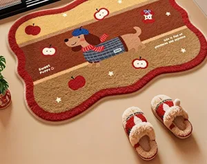 Cute cartoon dog absorbent floor mat for bathroom entrance, thick faux cashmere rug.