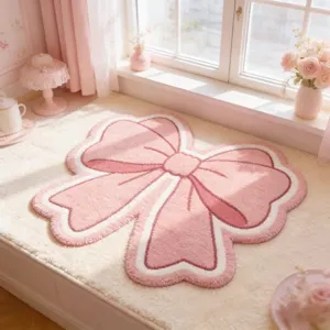 Roze strik pluche vloermat zacht schattig tapijt voor slaapkamer woonkamer badkamer decor