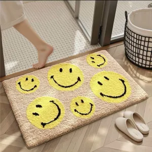 Fluffy yellow smiley face doormat anti-slip absorbent cute bedroom bathroom floor mat