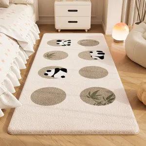 Fluffy panda pattern bedside rug soft plush imitation cashmere long floor mat for cozy bedroom decor