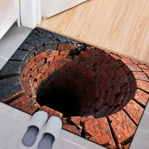 3D visual illusion floor mat, anti-slip doormat, funny 3D hole entryway rug for home decor.