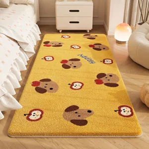 Cute cartoon puppy pattern bedside long rug soft plush bedroom floor mat for home decor