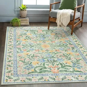 Bohemian vintage floral washable area rug for living room bedroom non-slip decorative carpet