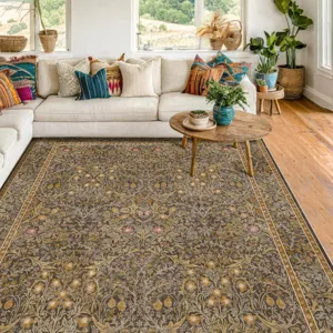 Bohemian vintage botanical faux cashmere area rug for cozy living room bedroom floor decor.
