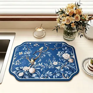 Nuovo stile cinese cucina tappetino scolo terra diatomea uccello blu tampone assorbente.