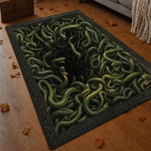 Halloween 3D snake pit illusion area rug, non-slip floor mat for living room bedroom.