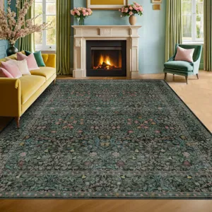 Vintage botanical living room rug floral non-slip washable area carpet for bedroom sofa decor
