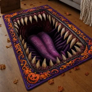 Halloween 3D monster mouth area rug, scary illusion floor mat for living room bedroom