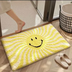 Fluffy yellow smiley face door mat bathroom absorbent anti-slip rug home decor floor mat
