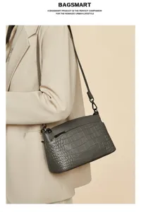Genuine leather crocodile pattern shoulder bag stylish commuter crossbody handbag for women