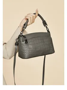 Grey crocodile pattern leather handbag detail, premium texture and durable hardware