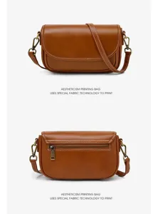 Vintage brown retro crossbody shoulder bag for women, casual daily leather messenger bag.