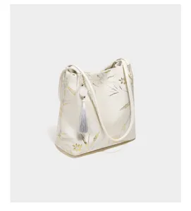 New Chinese Style Canvas Tote Bag Women Floral Print Shoulder Bag Large Capacity Commuting Handbag