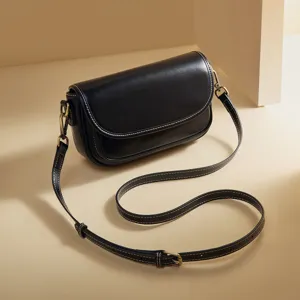 Retro black leather women's shoulder crossbody bag casual saddle bag for daily wear style