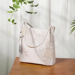 New Chinese style floral print tote bag large capacity elegant shoulder bag for daily use