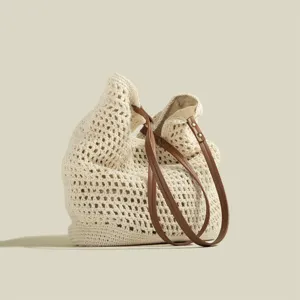 French Style Hand Woven Tote Bag Large Capacity Beach Vacation Casual Shoulder Bag Women Woven Handbag