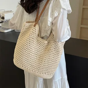 French handmade woven tote bag casual seaside beach shoulder bag for women elegant chic