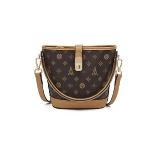 Vintage monogram bucket bag for women, large capacity stylish crossbody shoulder bag.